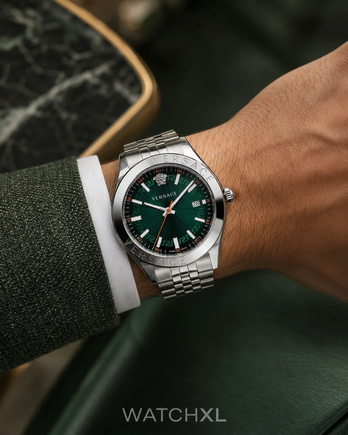 Versace Hellenyium 42mm Green Dial Silver-Tone Men's Watch VEVK01021