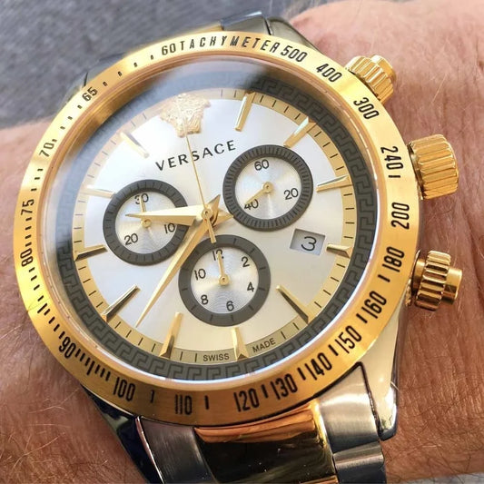Versace 44mm Silver Dial Two-Tone Chronograph Men's Watch VEV700519