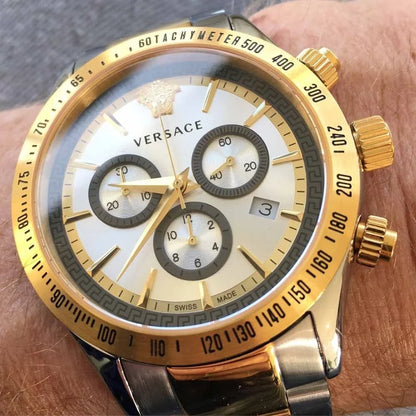 Versace 44mm Silver Dial Two-Tone Chronograph Men's Watch VEV700519