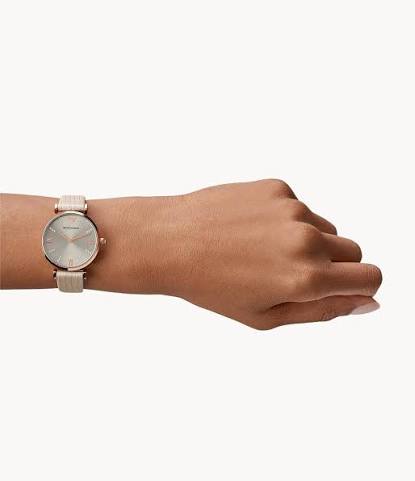 Emporio Armani Retro 32mm Grey Dial Beige Leather Women's Watch AR1681