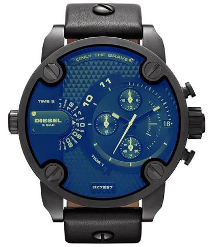 Diesel Big Daddy 52mm Iridescent Dial Black Leather Chronograph Men's Watch DZ7257