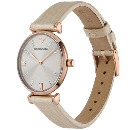 Emporio Armani Retro 32mm Grey Dial Beige Leather Women's Watch AR1681