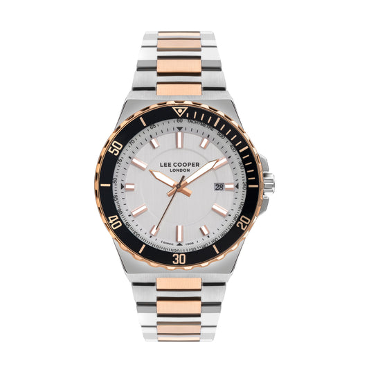 Lee Cooper Executive Chronograph two-tone watch with silver dial and black bezel