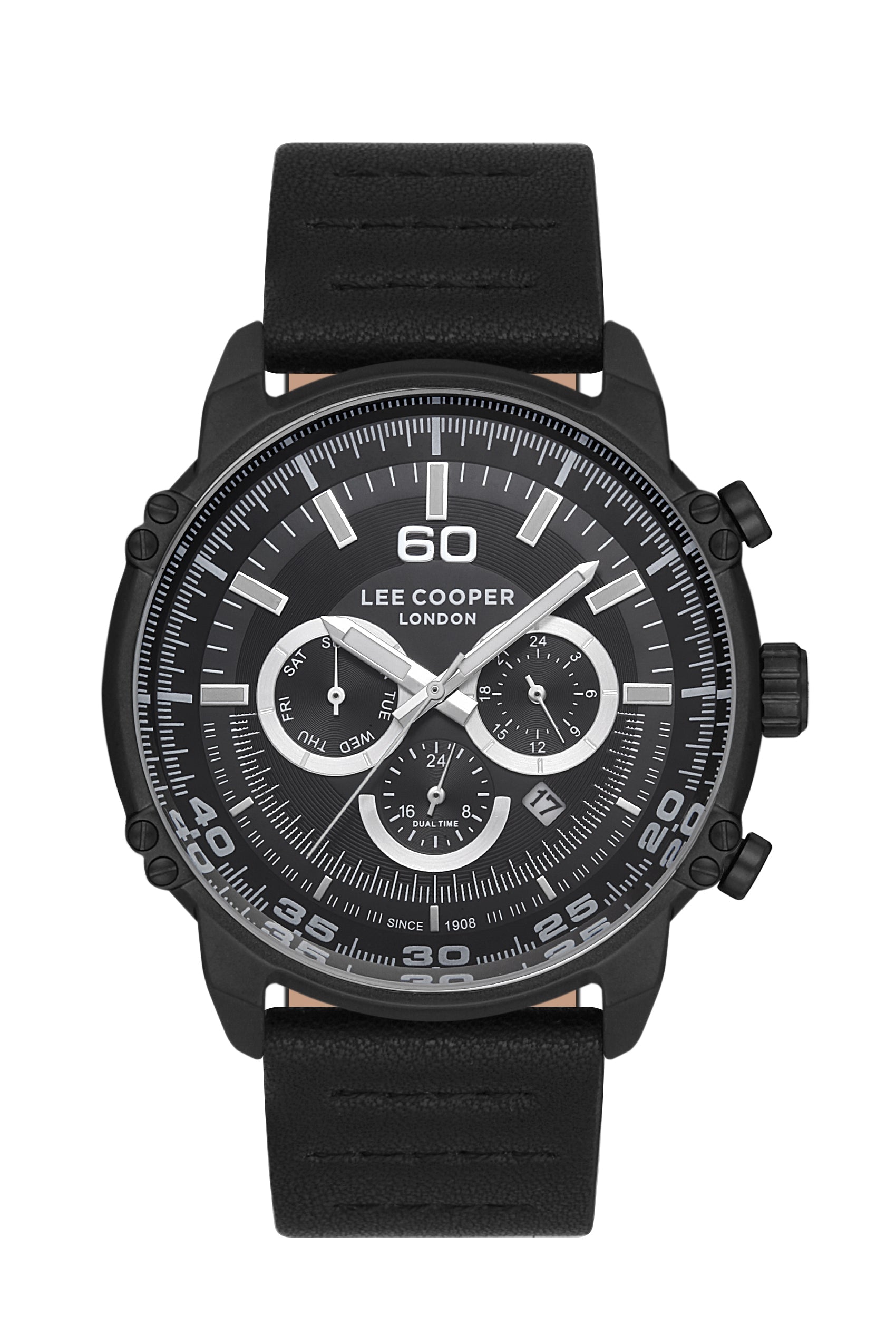 Lee Cooper Multifunction All Black Leather Strap Watch – LC06506.661-NL Main image