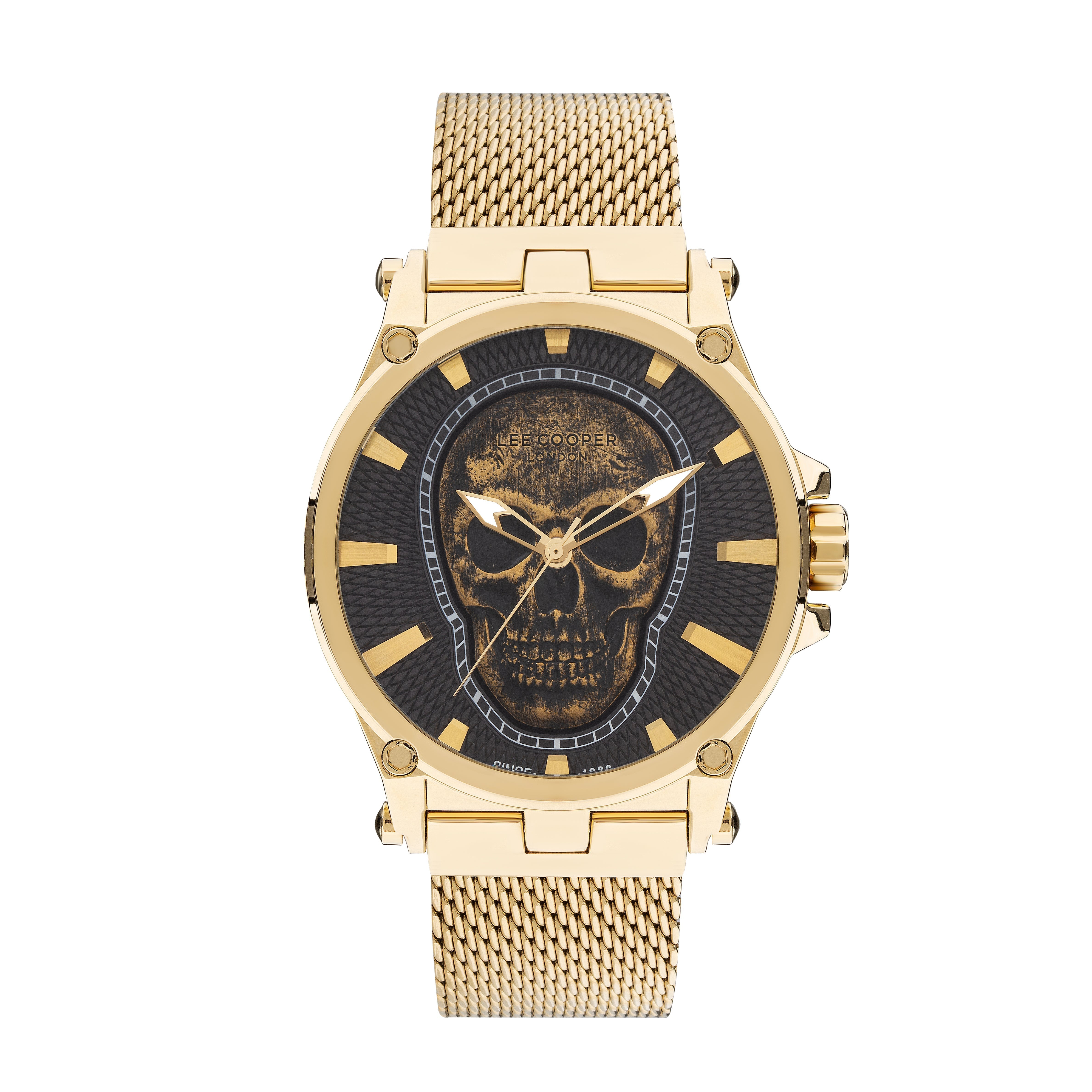 Lee Cooper Gold Analog Skull Dial Mesh Strap Watch – LC07587.150 Hoofdafbeelding