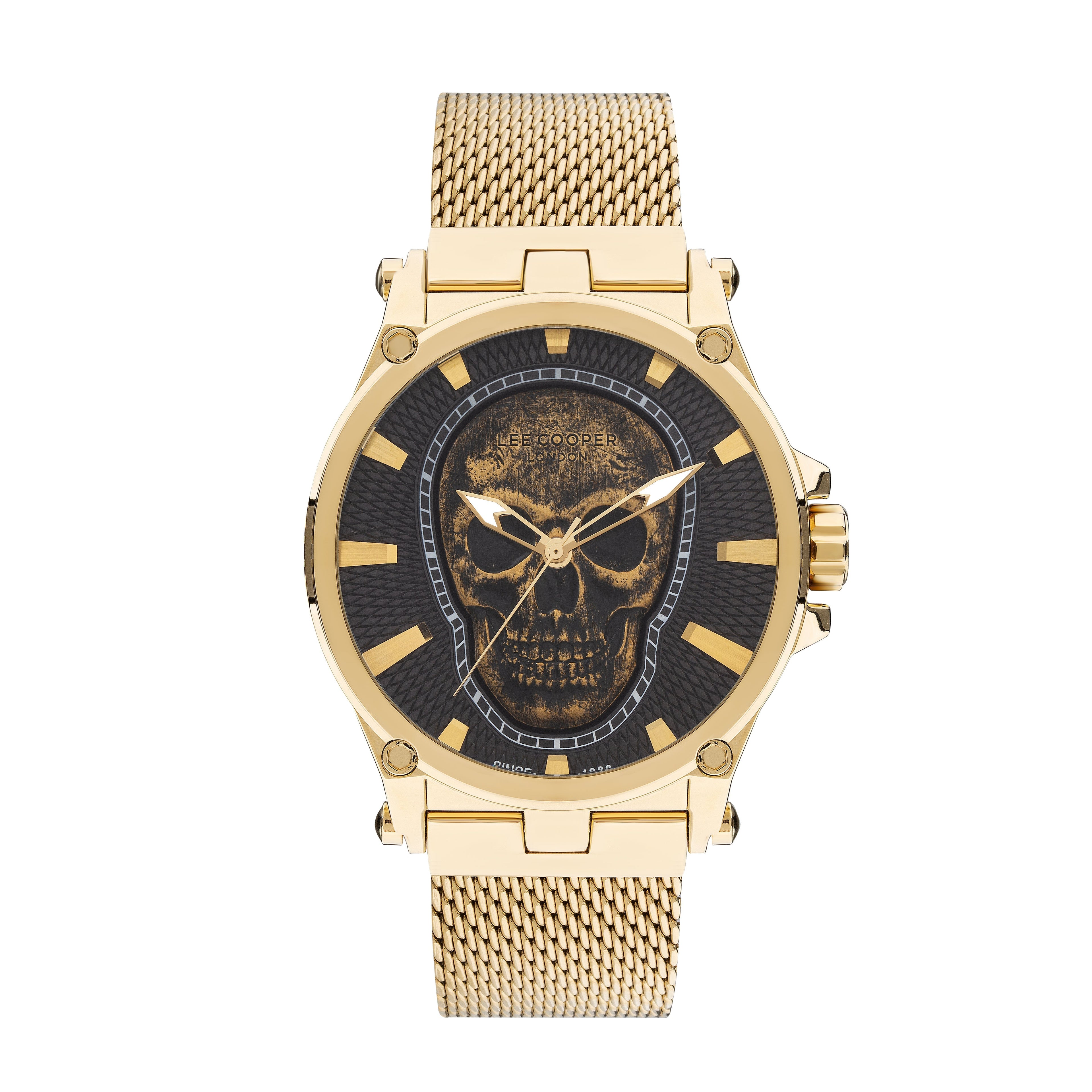 Lee Cooper Gold Analog Skull Dial Mesh Strap Watch – LC07587.150