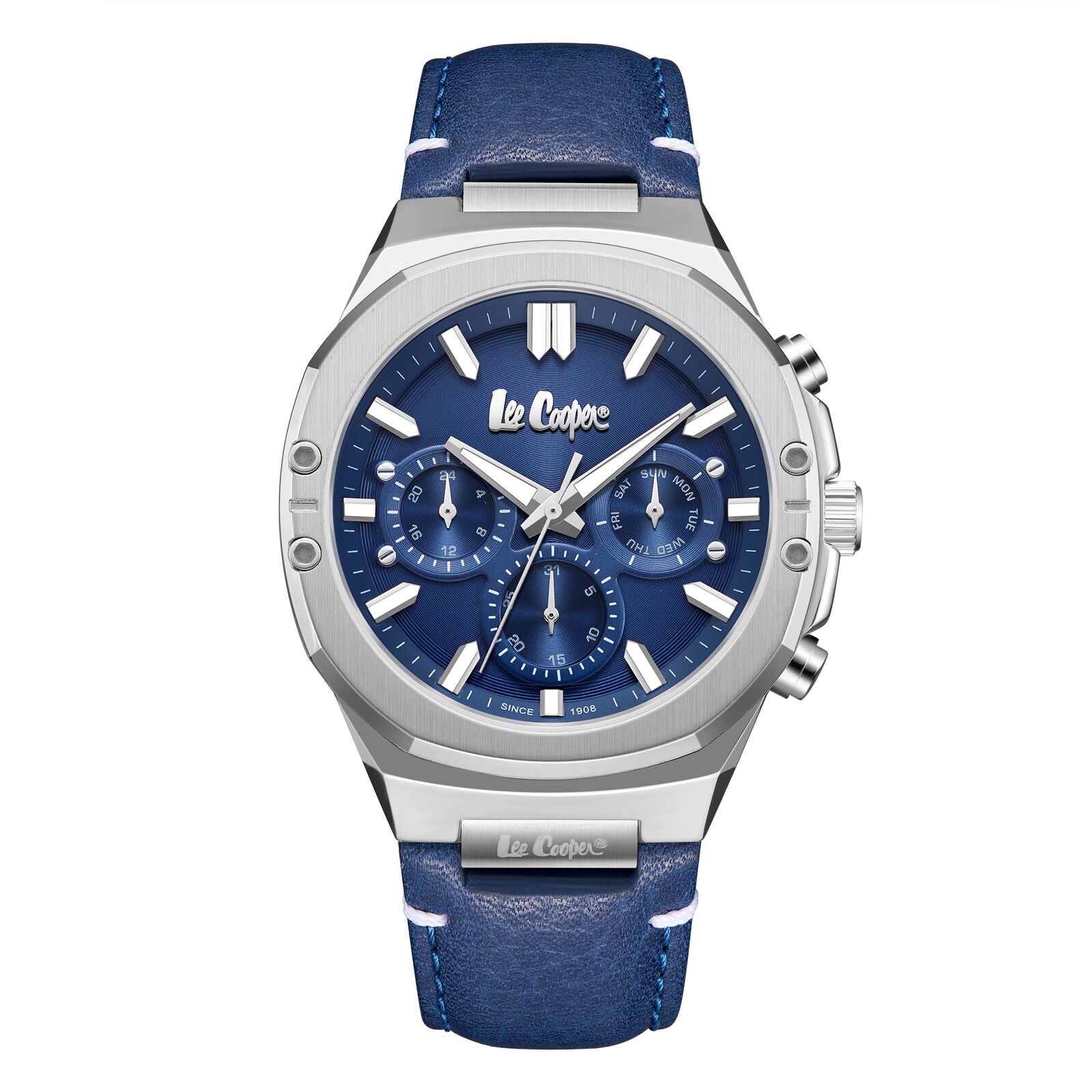 Lee Cooper Multifunction Blue Dial and Genuine Leather Silver Watch - LC07992.399 Hoofdafbeelding