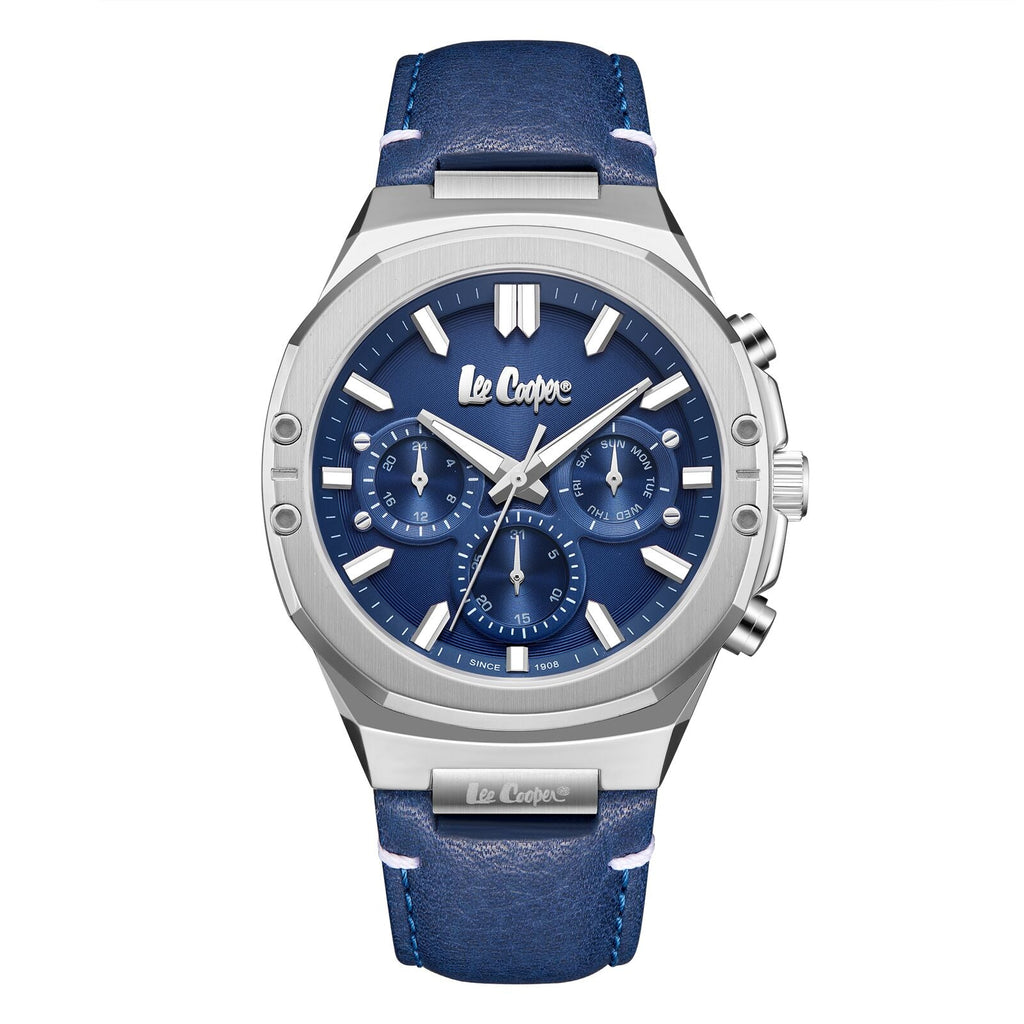 Lee Cooper Multifunction Blue Dial and Genuine Leather Silver Watch - LC07992.399