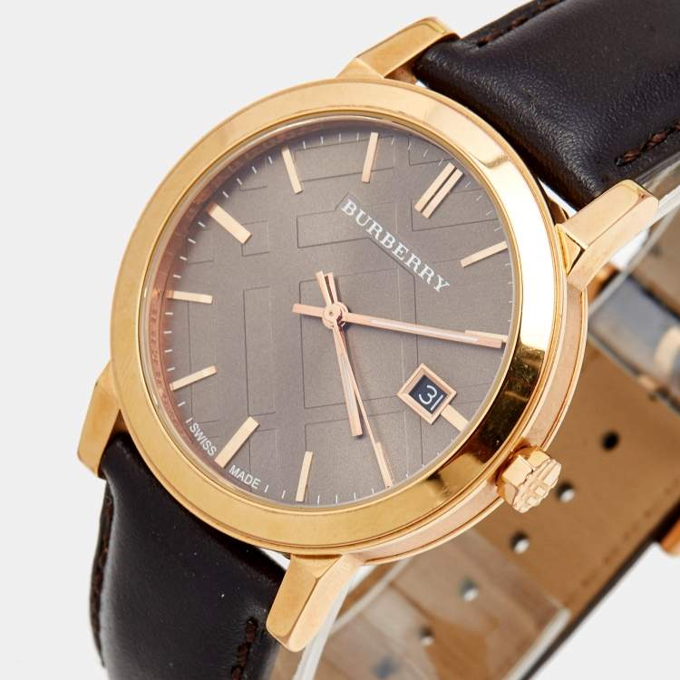 Burberry 38mm Rose Gold Dial Dark Brown Leather Men's Watch BU9013