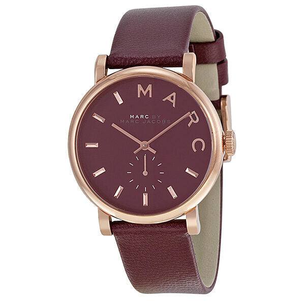 Marc By Marc Jacobs Baker Maroon Dial Rose Gold Tone Leather Watch MBM1267 Hoofdafbeelding