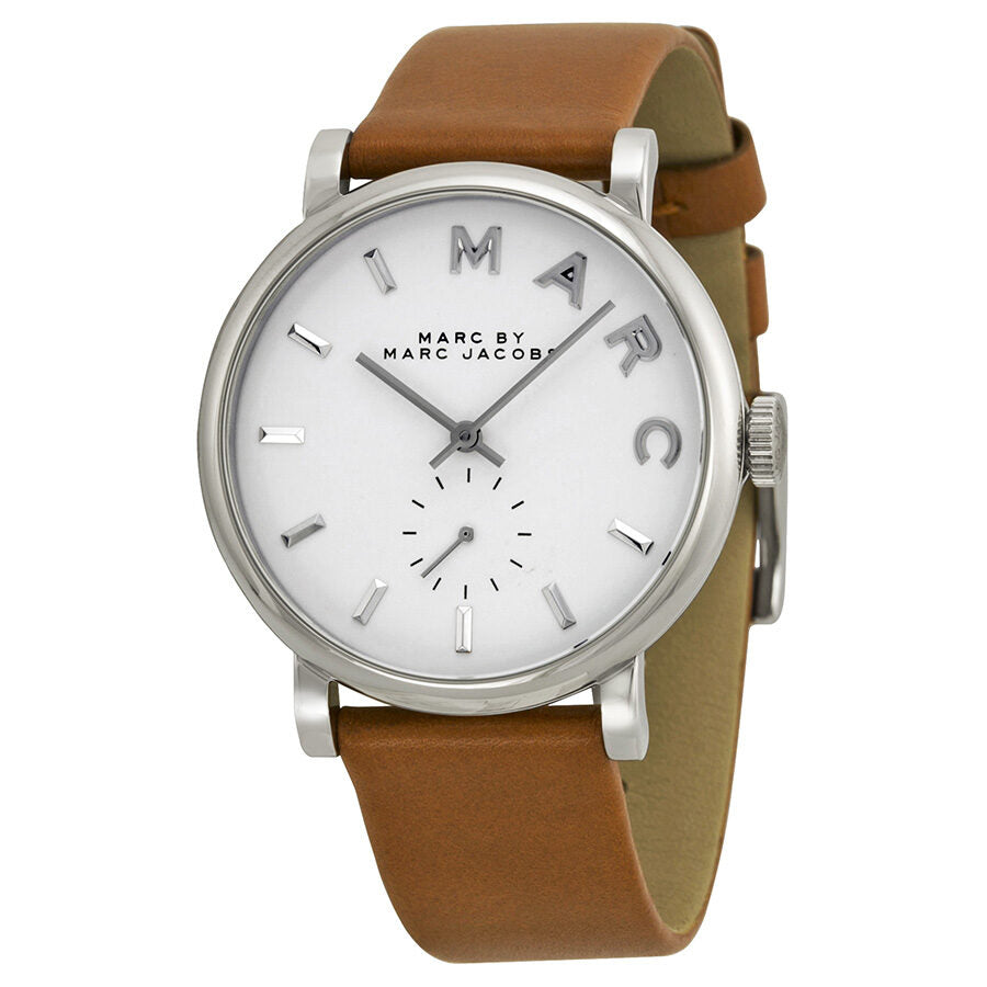 Marc By Marc Jacobs Baker White Dial Silver Tone Brown Leather Watch MBM1265 Hoofdafbeelding