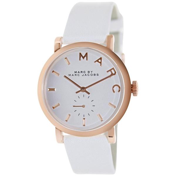 Marc By Marc Jacobs Baker White Leather Gold Rose Tone Watch MBM1283 Hoofdafbeelding
