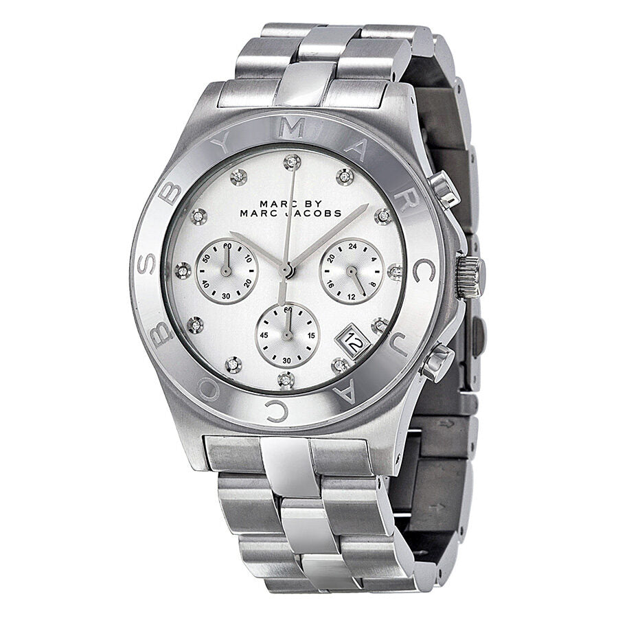 Marc By Marc Jacobs Blade Chronograph Date Crystal Markers Silver Watch MBM3100