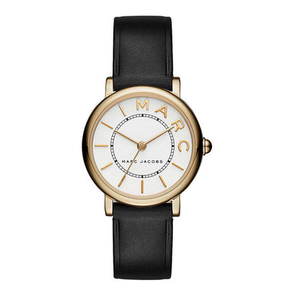 Marc Jacobs Classic Mini white dial watch with gold-tone case and black leather strap