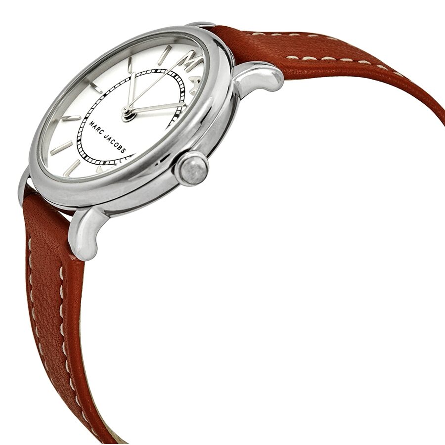 Marc Jacobs Roxy horloge MJ1572 met witte, bruine leren wijzerplaat en zilveren accenten. Secundaire afbeelding