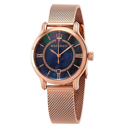 Maserati Epoca ladies watch with blue mother of pearl dial and rose gold mesh strap