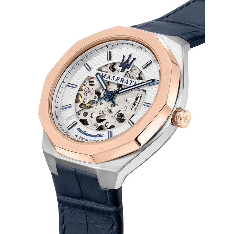Maserati Stile Automatic Blue Leather Strap Men's Watch R8821142001 Secundaire afbeelding