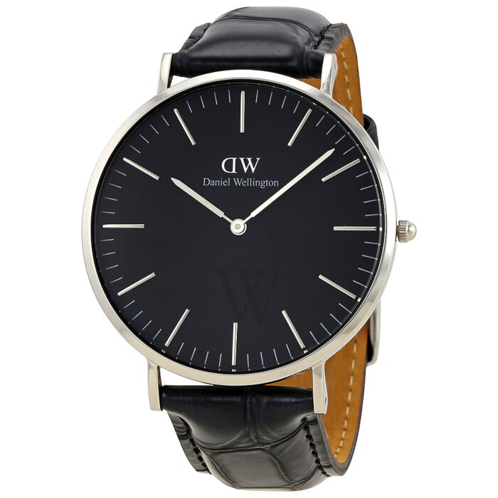 Daniel Wellington Reading 40mm Black Genuine Leather Men's Silver Watch - DW00100135 Main image