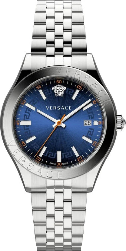 Versace Hellenyium 42mm Blue Dial Silver-Tone Men's Watch VEVK00921