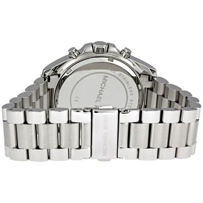 Back view of Michael Kors Bradshaw watch showing stainless steel caseback and bracelet