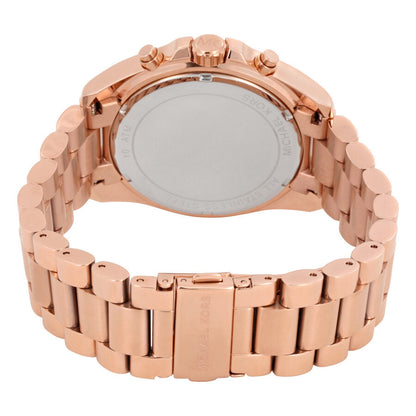 Rose gold Bradshaw Oversize watch caseback showing metal bracelet and hinged crown guards