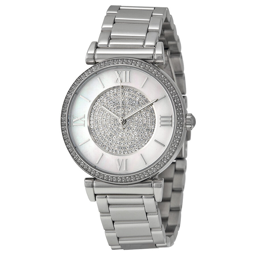 Michael Kors Caitlin Silver Crystal Pave dameshorloge in zilverkleur - MK3355 Hoofdafbeelding