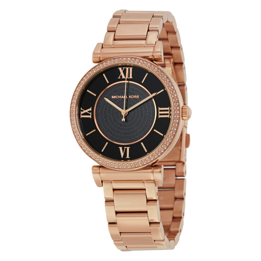 Michael Kors Catlin Black Crystal Pave Dial Rose Gold Steel Ladies Watch MK3356 Main image