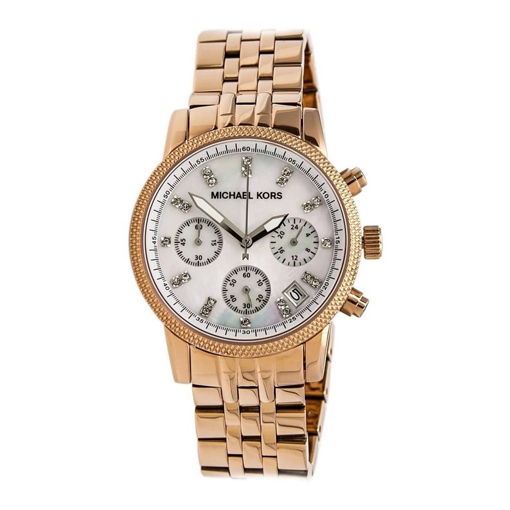 Michael Kors Damen Chronograph White MOP Dial Rose Gold Women's Watch - MK5026 Main image