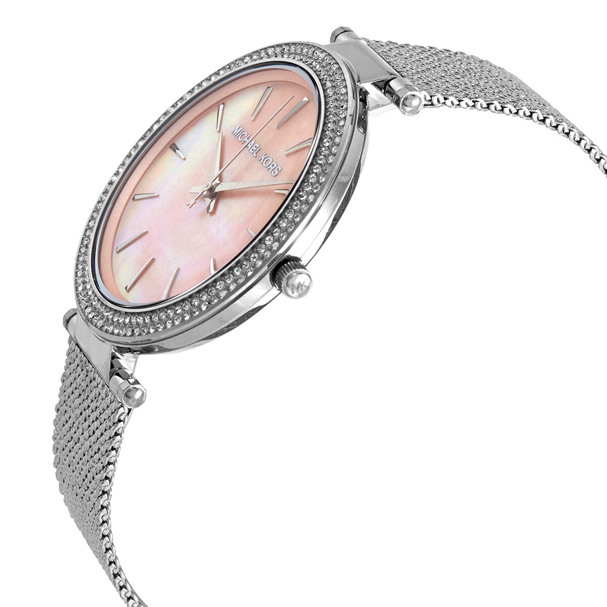 Michael Kors Darci Dameshorloge met roze parelmoeren wijzerplaat en zilveren meshband - MK4518 Secundaire afbeelding