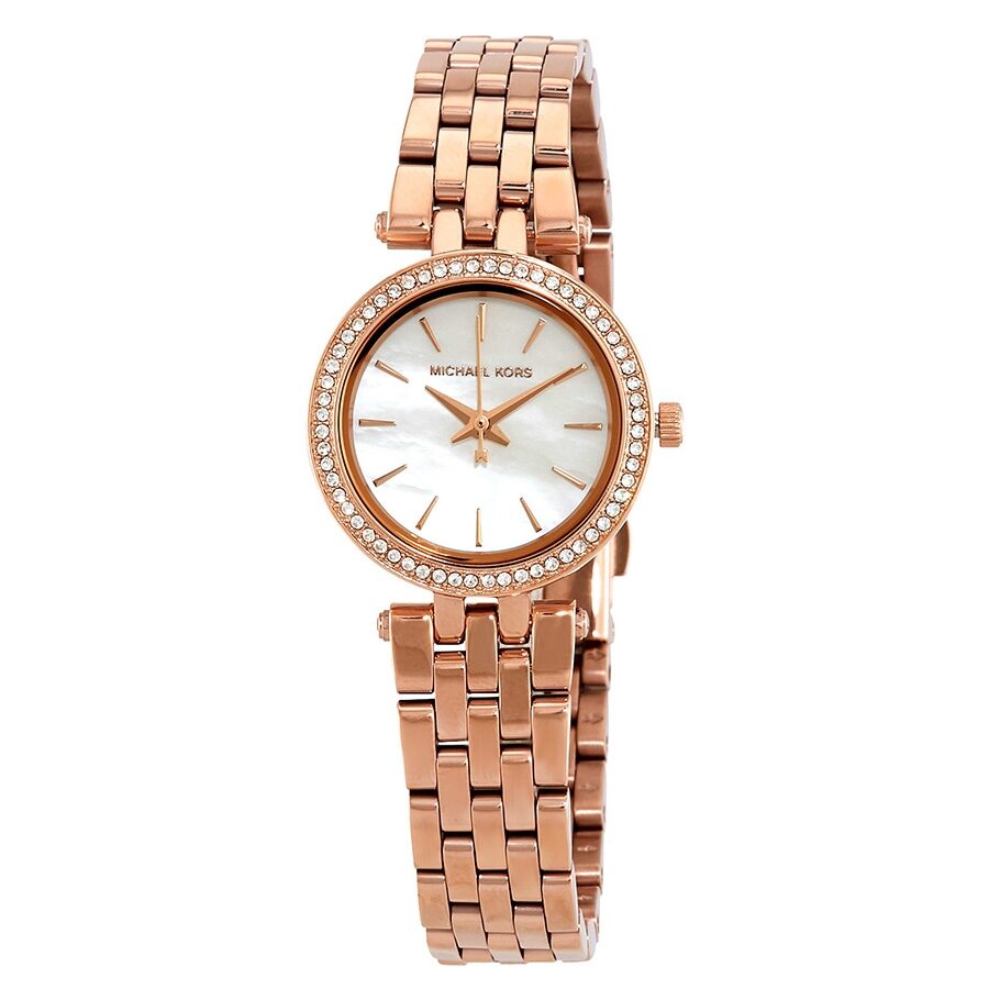 Michael Kors Darci Dameshorloge met witte parelmoeren wijzerplaat en roségouden accenten - MK3832 Hoofdafbeelding