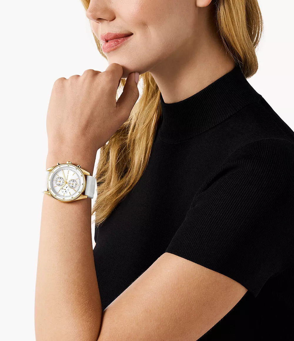 Michael Kors Oversized Hadyn Pavé Gold-Tone and Silicone Women's Watch - MK7484