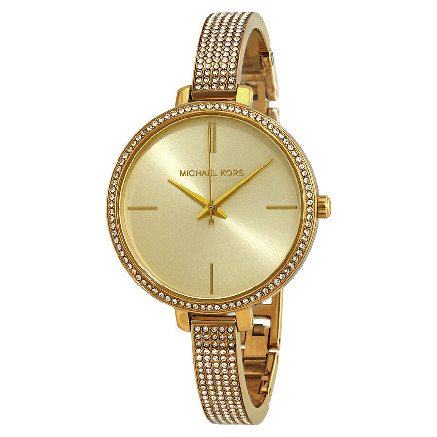 Michael Kors Jaryn Gold Ultra-Slim Dameshorloge met Pavé-zetting en halve armband - MK3784 Hoofdafbeelding