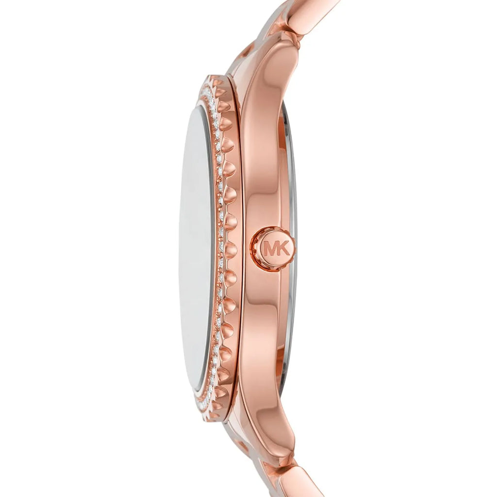 Michael Kors Layton Three Hand Red Dial Rose Gold-Tone Women's Watch - MK6893