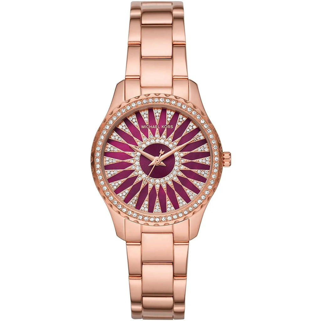 Michael Kors Layton Three Hand Red Dial Rose Gold-Tone Women's Watch - MK6893