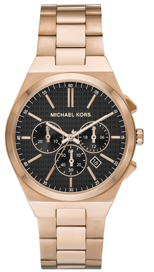 Michael Kors Oversized Lennox Chronograph rose gold-tone men's watch with black dial and chronograph subdials