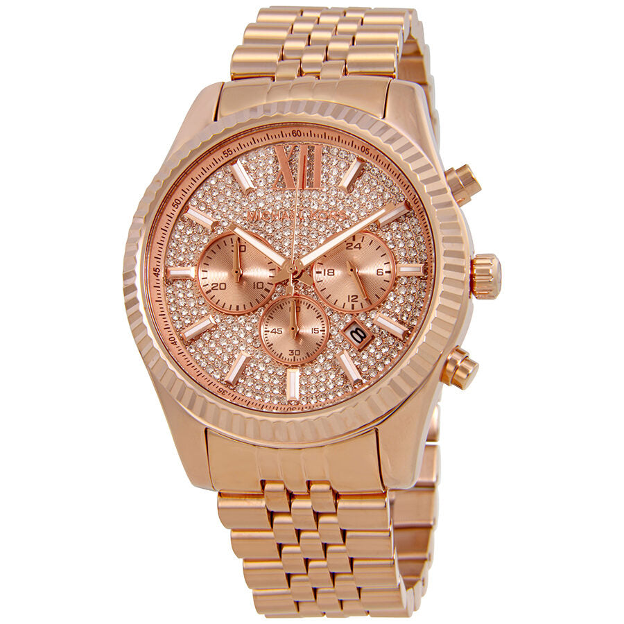 Michael Kors Lexington Chronograph Pave dameshorloge in roségoud - MK8580 Hoofdafbeelding