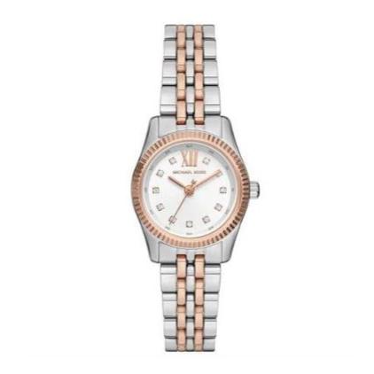 Michael Kors Lexington horloge met drie wijzers, witte wijzerplaat en tweekleurige stalen band voor dames - MK4817 Hoofdafbeelding