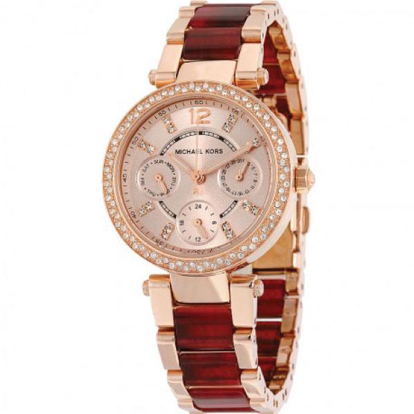 Michael Kors Mini Parker Multifunction Rose Gold and Tortoise Acetate Women's Watch - MK6239 Hoofdafbeelding