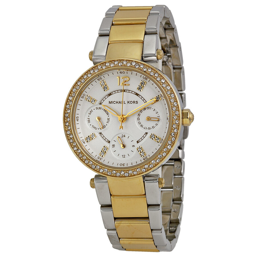Michael Kors Mini Parker White Glitz Dial Two Tone Women's Watch - MK6055 Hoofdafbeelding