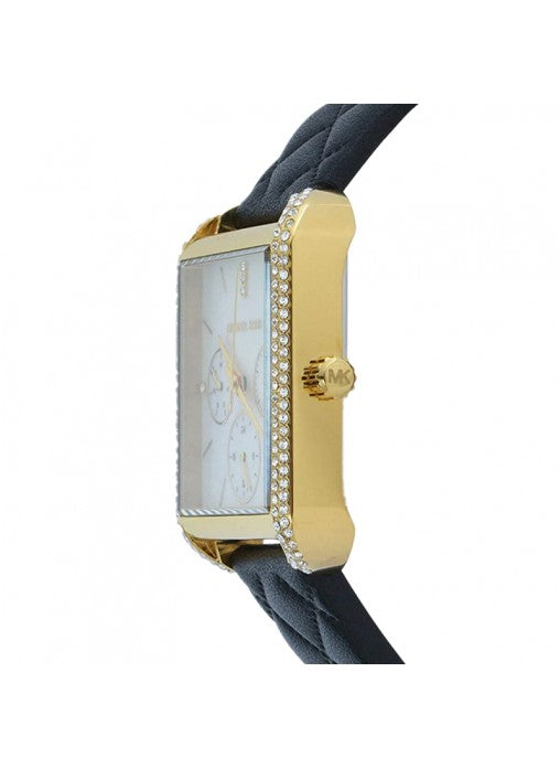 Michael Kors Drew Quartz dameshorloge met parelmoeren wijzerplaat en zwarte leren band - MK2769 Secundaire afbeelding