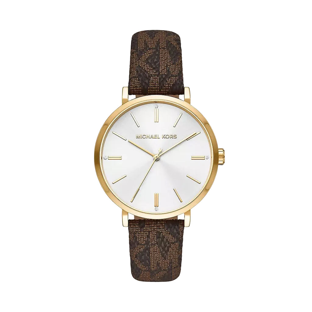 Michael Kors Addyson Three-Hand Gold Brown Genuine Leather Women's Watch - MK2945 Main image