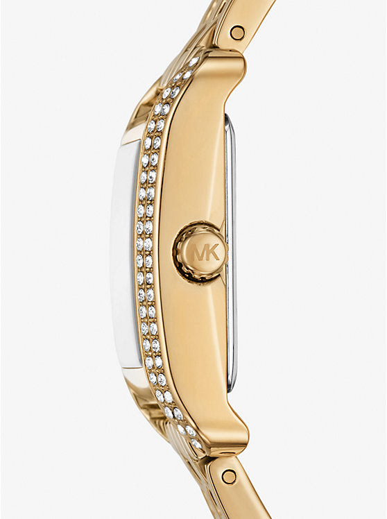 Michael Kors Monroe dameshorloge met pavékristallen, witte wijzerplaat en gouden stalen band - MKO1034 Secundaire afbeelding