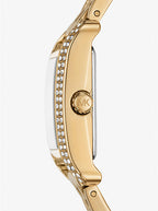 Michael Kors Monroe Pave Crystals White Dial Gold Steel Strap Women's Watch - MKO1034