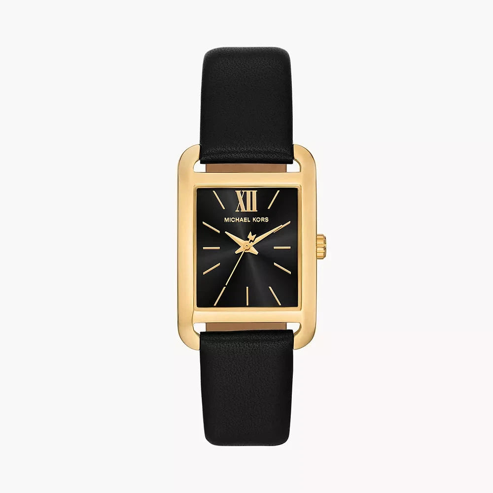 Michael Kors Monroe Three Hand Black Dial Black Leather Strap Watch for Women - MKO1027