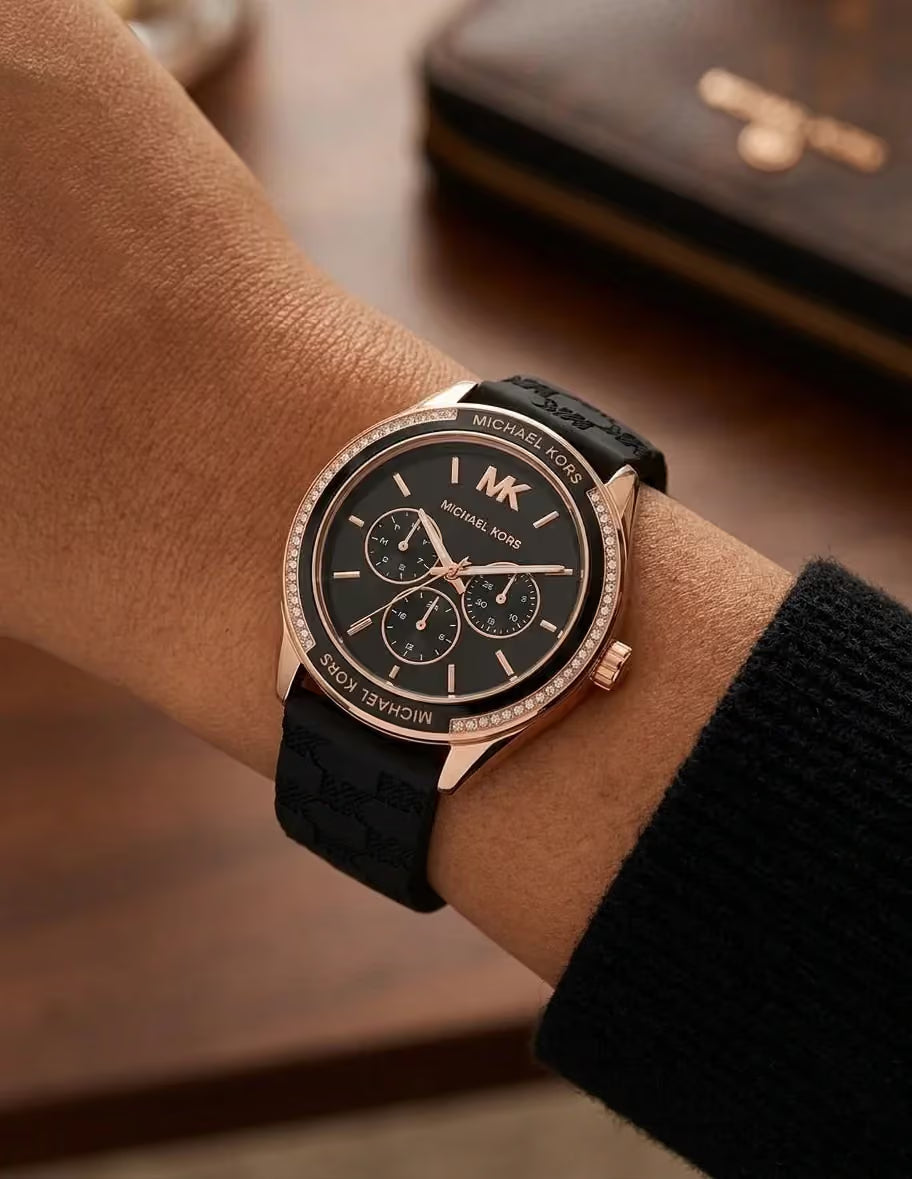 Michael Kors Oversized Jessa 40mm Black Dial Black Silicone Multifunction Women's Watch MK7266