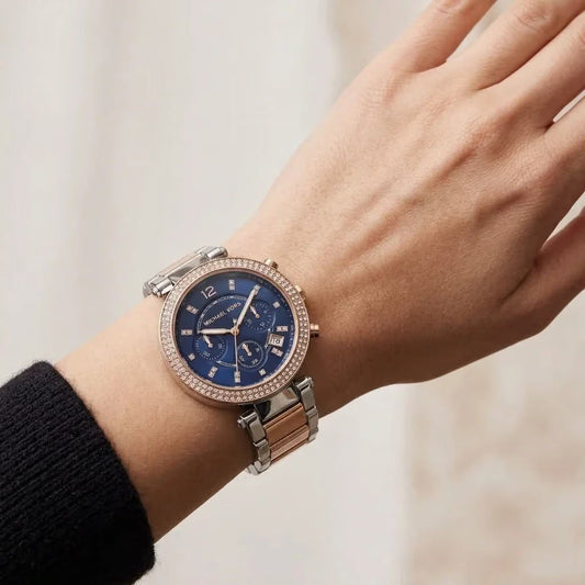 Michael Kors Parker 39mm Blue Dial Two-Tone Chronograph Women's Watch MK6141