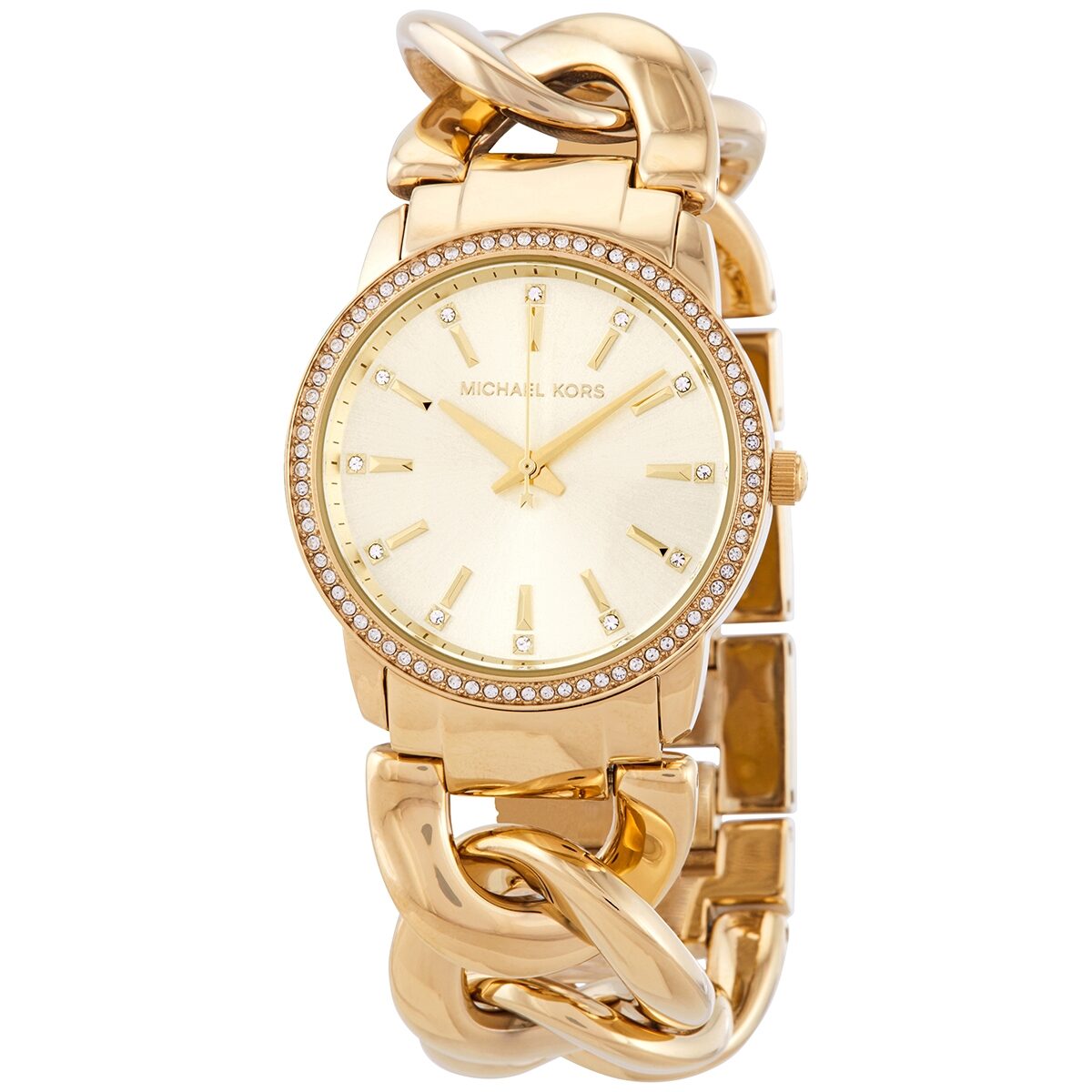Michael Kors Nini Crystal Gold Dial Chain Link Ladies Watch MK3235 Hoofdafbeelding