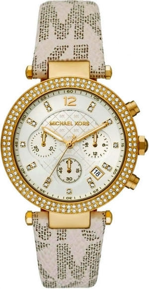 Michael Kors Parker Chronograph White Dial White Leather Strap Watch For Women - MK6916 Hoofdafbeelding