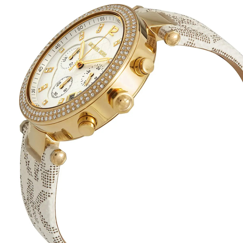 Michael Kors Parker Chronograph White Dial White Leather Strap Watch For Women - MK6916 Secundaire afbeelding