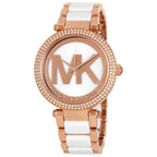 Michael Kors Parker Rose Gold-Tone and White Acetate Women's Watch - MK6365